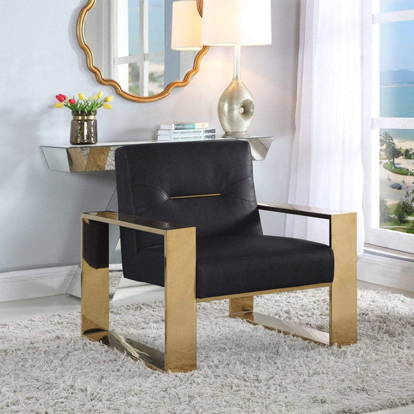 Iconic Home Colton Faux Leather Accent Club Chair Brass Frame Black