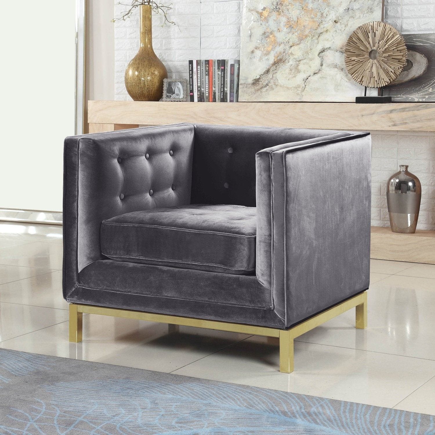 Grey tufted deals velvet chair