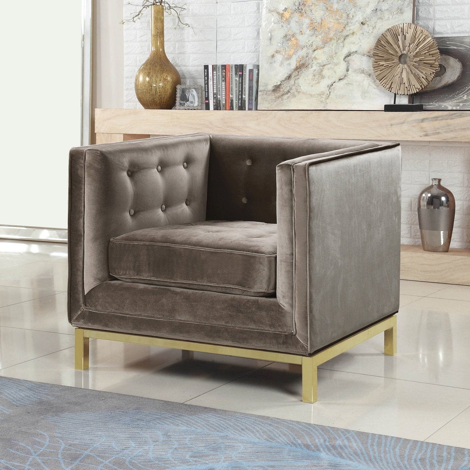 Taupe discount velvet armchair