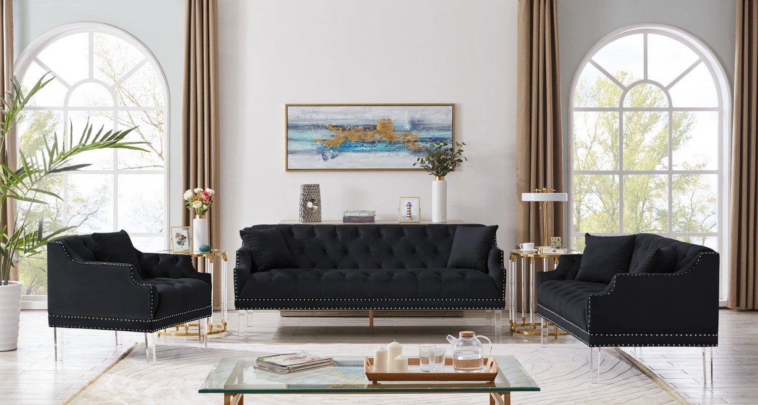 Iconic Home Elsa Button Tufted Velvet Loveseat Sofa Acrylic Legs – Chic Home