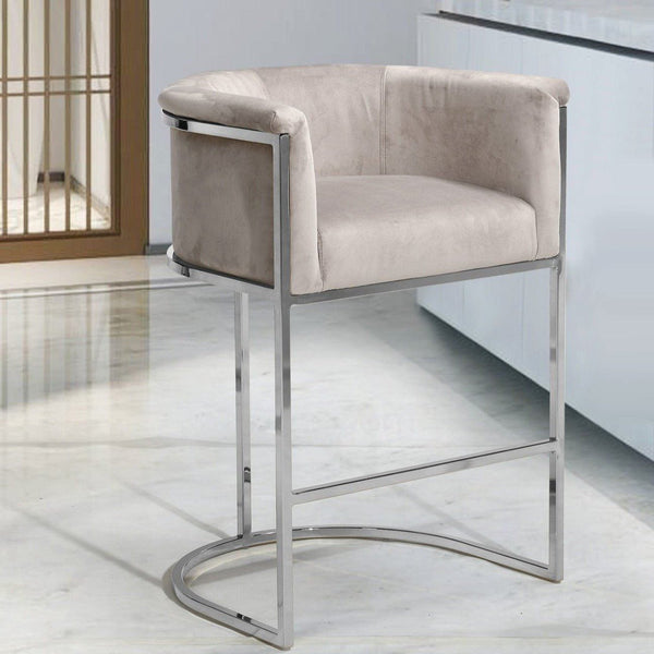 Iconic Home Finley Velvet Counter Stool Chair Chrome Base Taupe