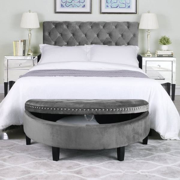 Iconic Home Jacqueline Velvet Storage Ottoman Grey