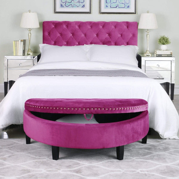 Iconic Home Jacqueline Velvet Storage Ottoman Plum