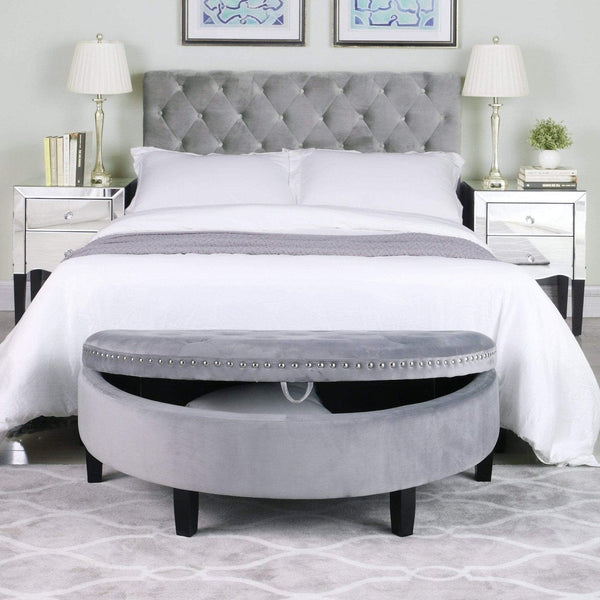 Iconic Home Jacqueline Velvet Storage Ottoman Silver