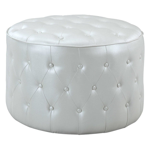 Iconic Home Marley Tufted Faux Leather Round Ottoman Pouf 