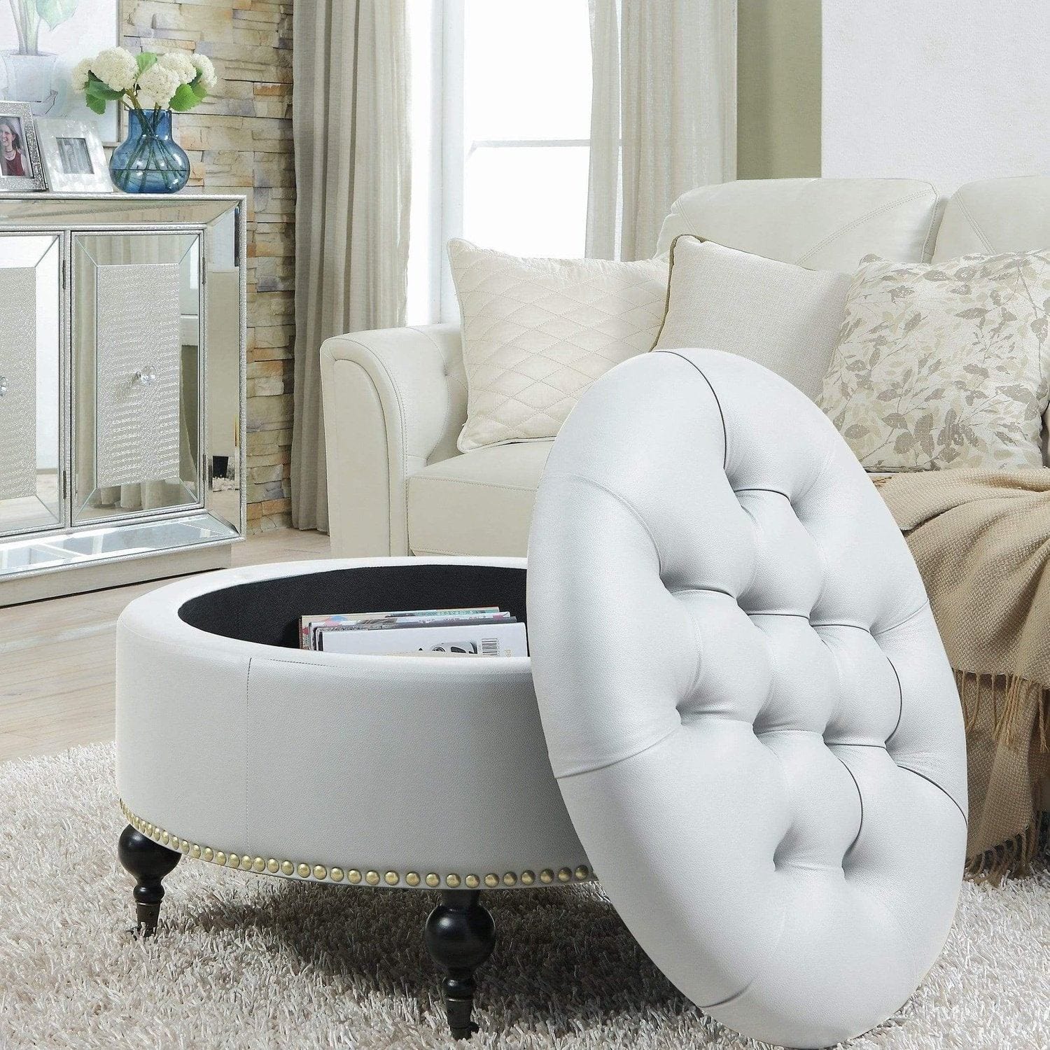 Round shoe storage online ottoman