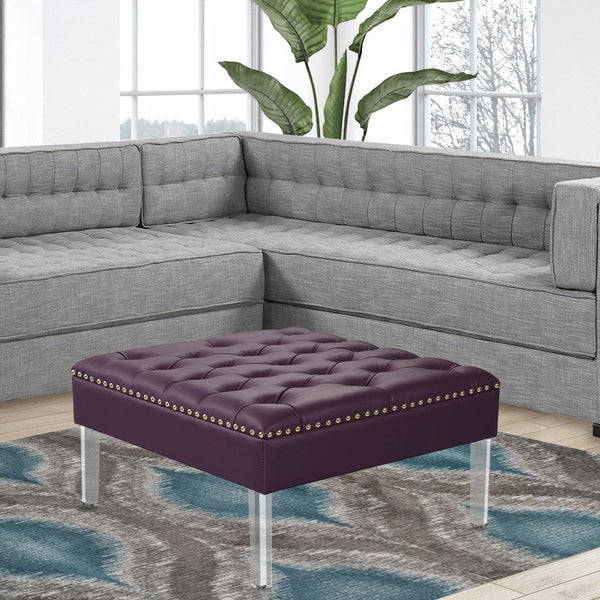 Iconic Home Pierre Faux Leather Square Ottoman Center Table Purple