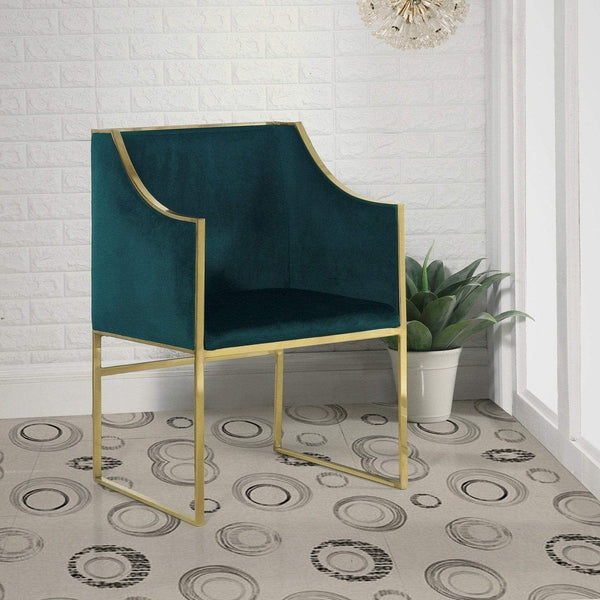 Iconic Home Rowan Velvet Accent Chair Brass Metal Frame Green