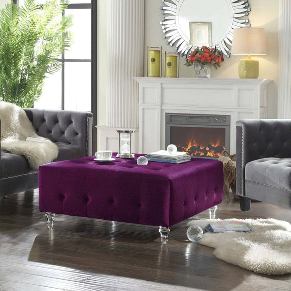 Iconic Home Sampson Tufted Velvet Coffee Table Ottoman Purple