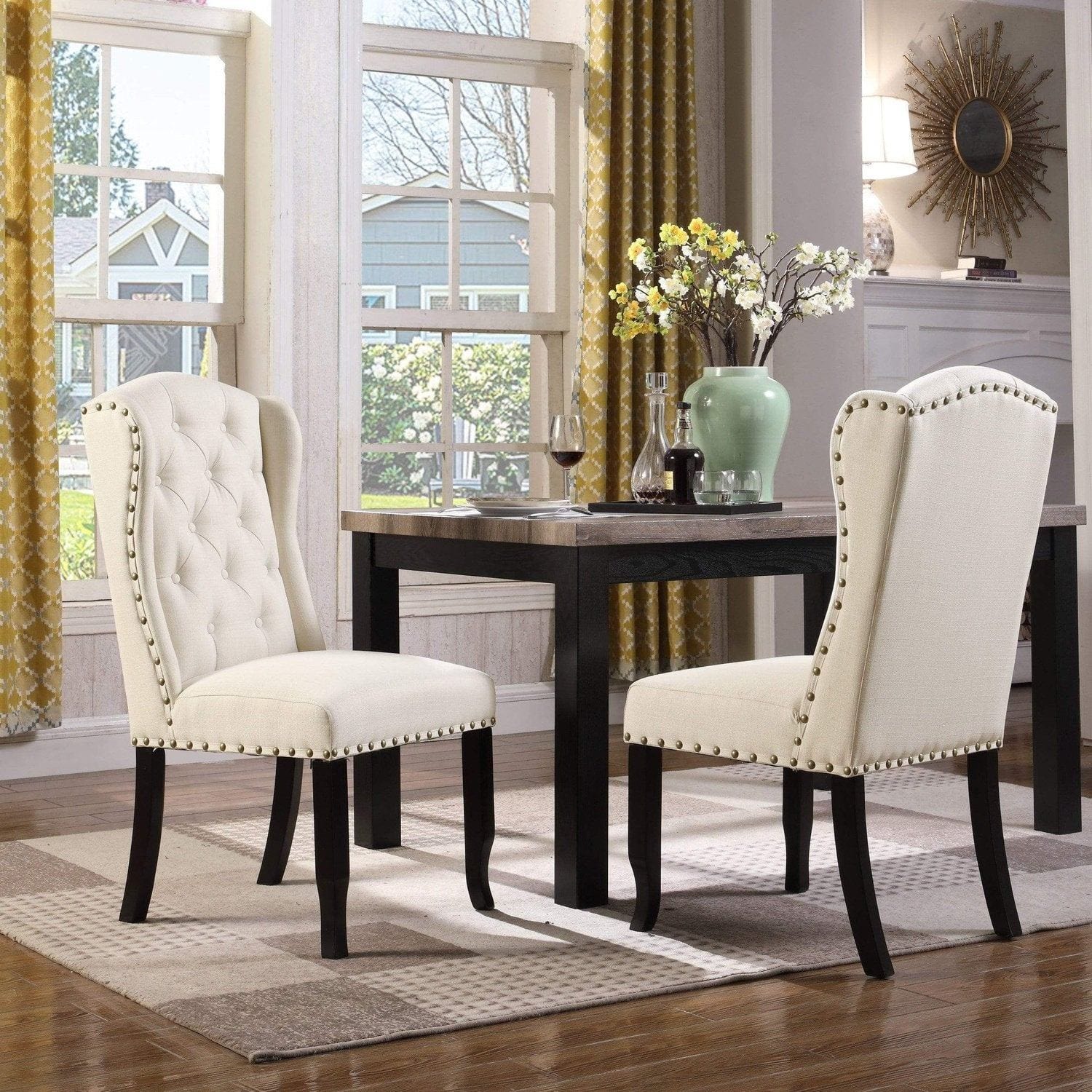 Shira Faux Linen Wingback Dining Chair Set of 2