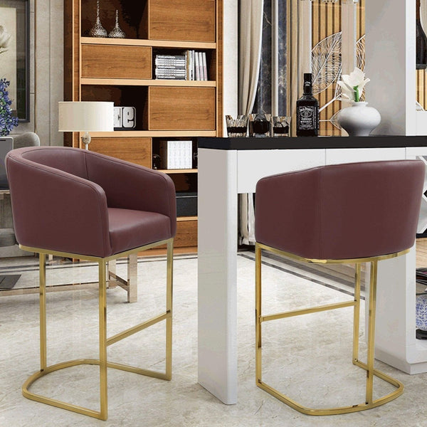 Iconic Home Tess Faux Leather Bar Stool Chair Gold Base Wine