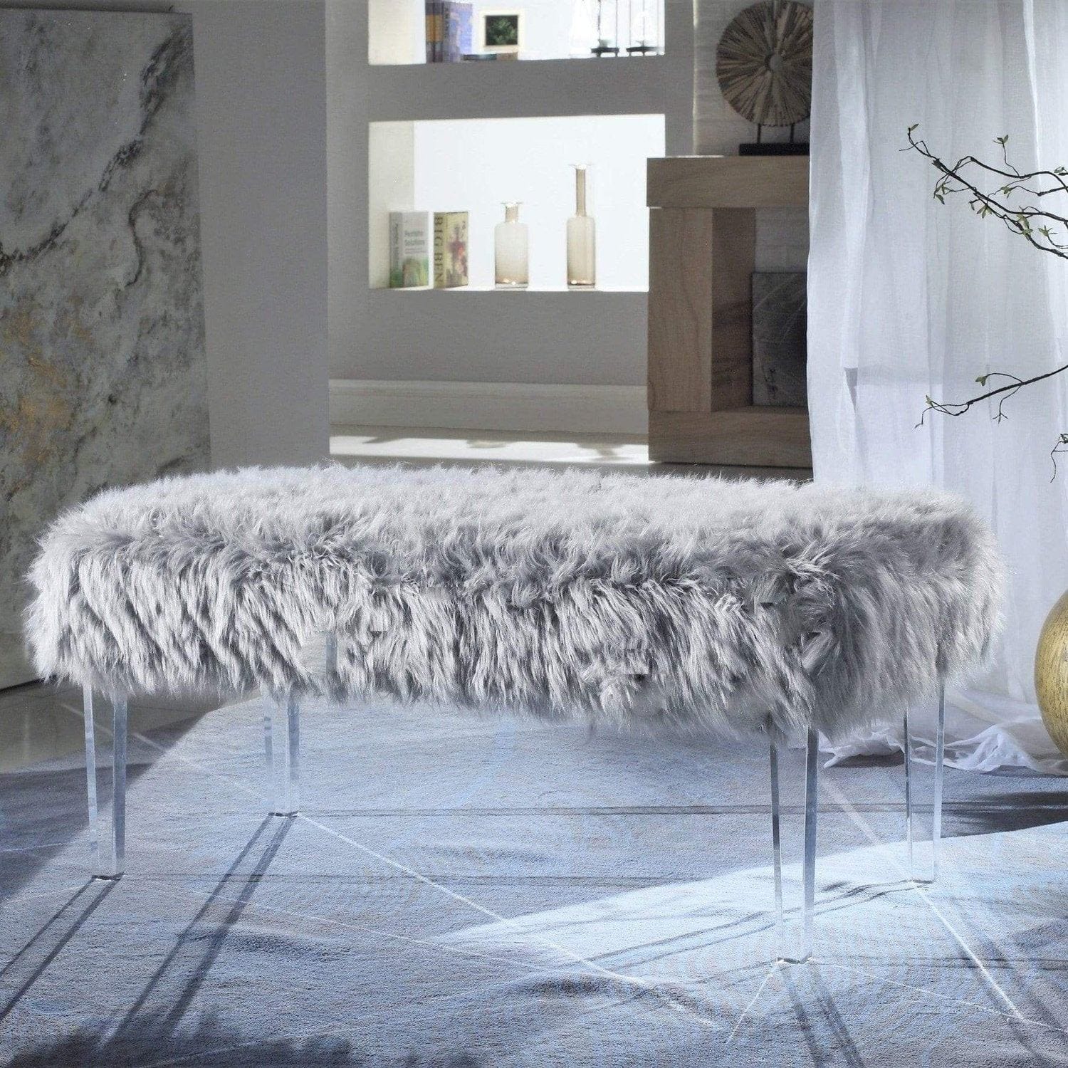 Fur on sale bench ottoman