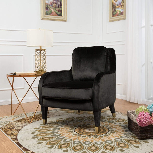 Iconic Home Tzivia Plush Velvet Accent Club Chair Black