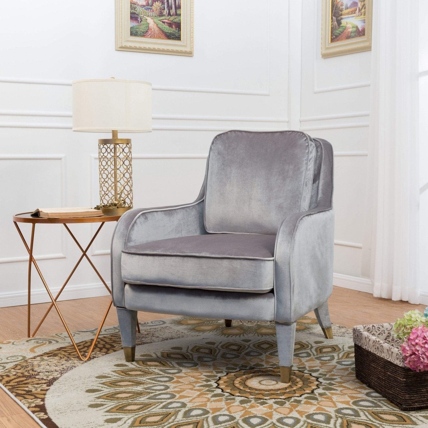 Grey plush velvet online chair