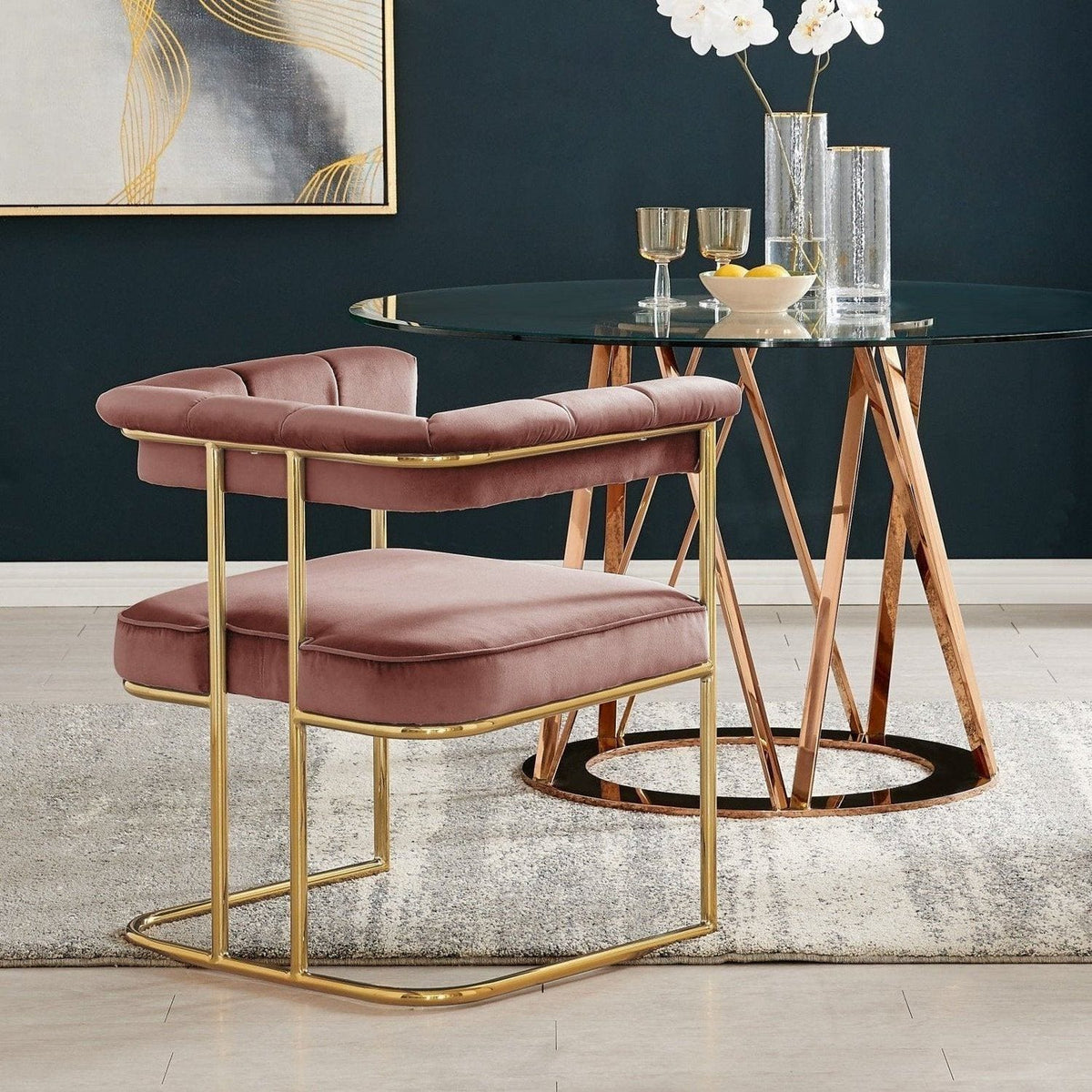 Iconic Home Winfield Velvet Dining Chair Blush