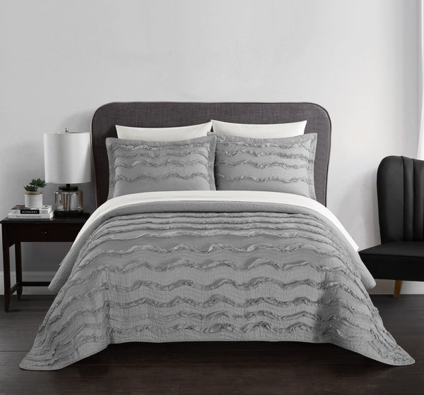 Chic Home Meghan Cotton Wave Pattern Pillow Sham Grey